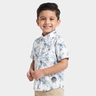 Boys White Printed Collar Shirt, सफ़ेद, small