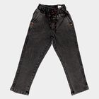 Boys' Washed Black Regular Fit Elastic Waist Jeans, चारकोल, small