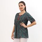 Women's Dark Teal Green Round Neck Floral Printed Kurti, गहरा हरा, small image number null