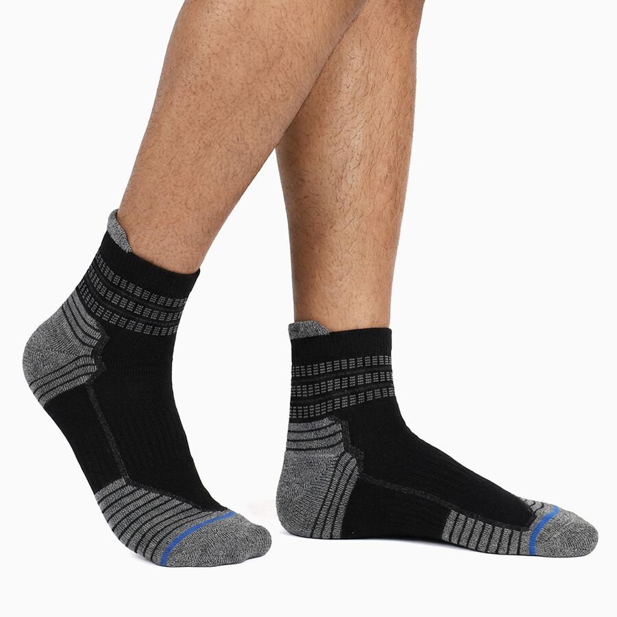 Men's Gray and Navy Ankle Length Striped Socks Pack of 3, मध्यम नीला, large