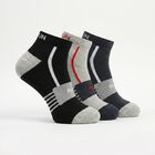 Men's Regular Fit Text Print Pack of 3 Socks ( Black, Grey, Blue ), काला, small