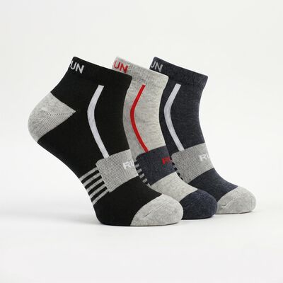 Men's Regular Fit Text Print Pack of 3 Socks ( Black, Grey, Blue )