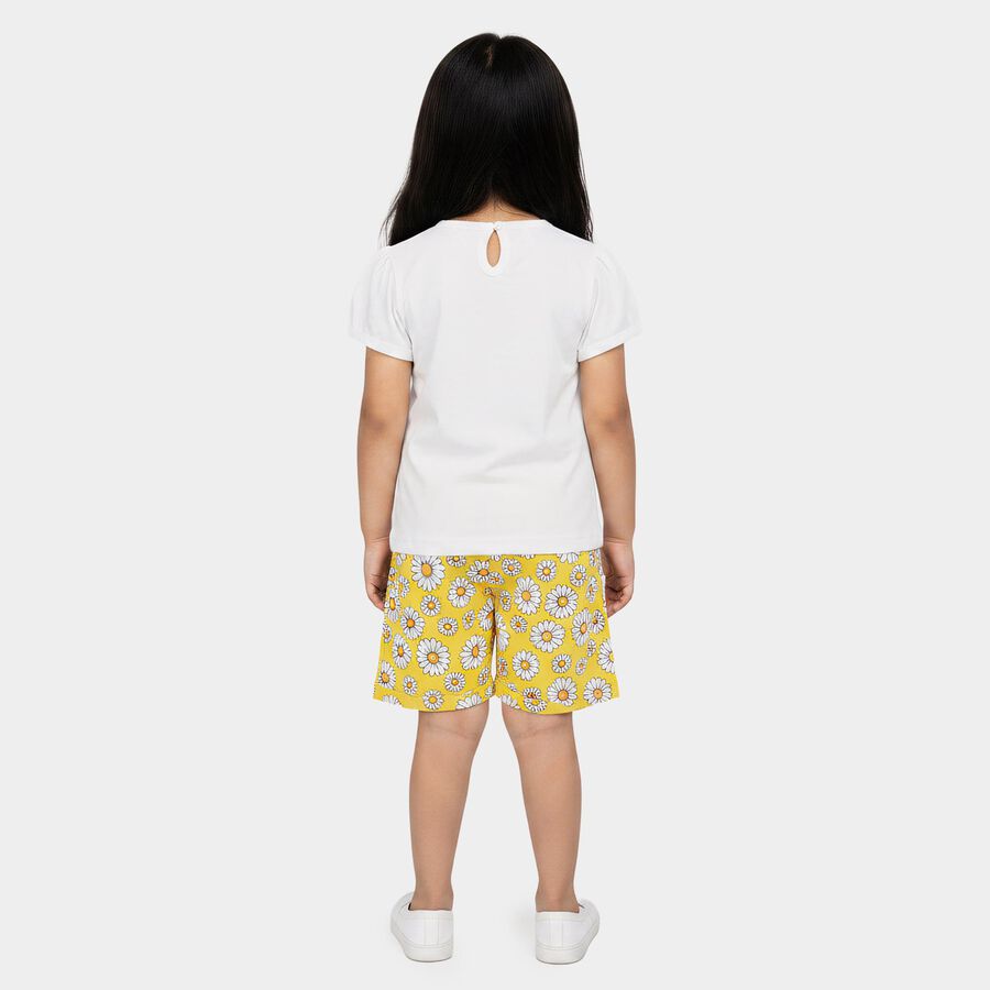 Girls Yellow Cotton Round Neck Short Set Upper and Bottom Set, पीला, large