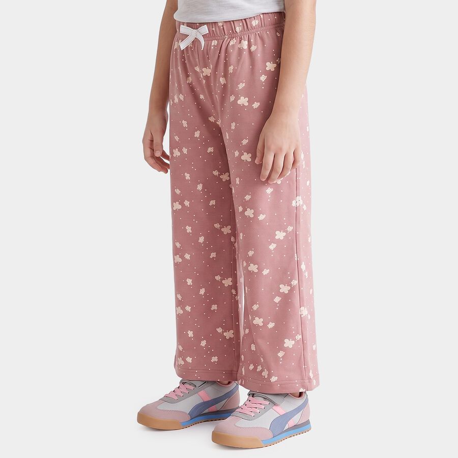 Girls Pink Straight Fit Butterfly Printed Pyjama, Light Pink, large