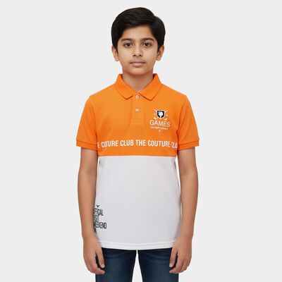 Boys' Bright Orange Cotton Polo Collar Preppy Boys T-Shirt
