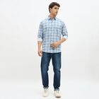 Men's Light Powder Blue Cotton Spread Collar Casual Shirt, Light Blue, small