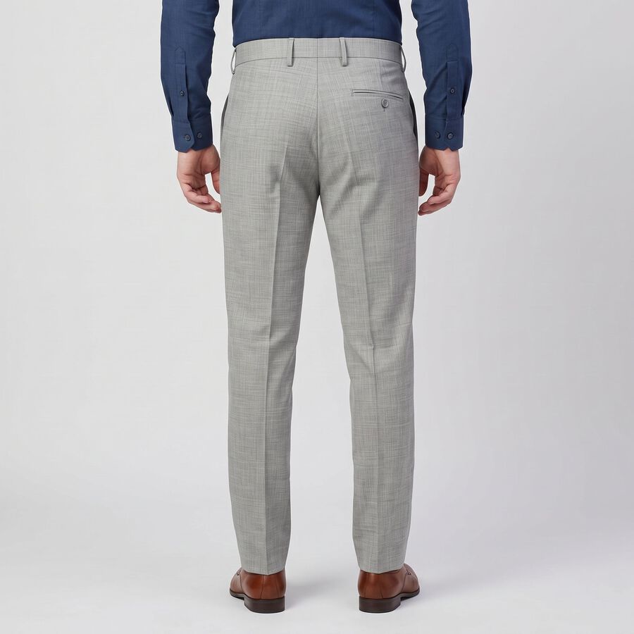 Men's Grey Flat-Front Formal Trousers, Light Grey, large