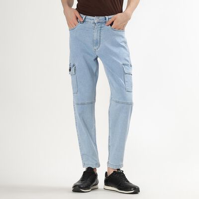 Men's Light Blue Straight Fit Cargo Jeans