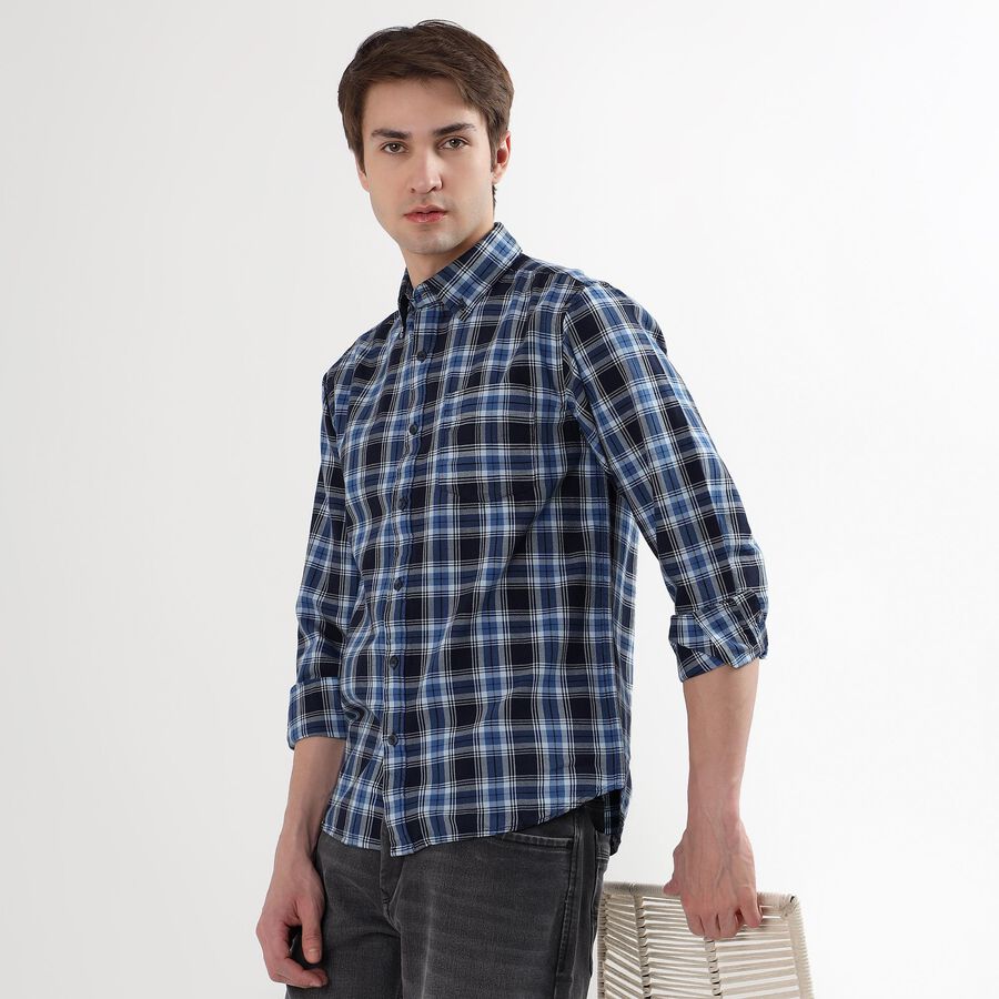 Men's 100% Cotton Regular Collar Casual Shirt, Dark Blue, large image number null