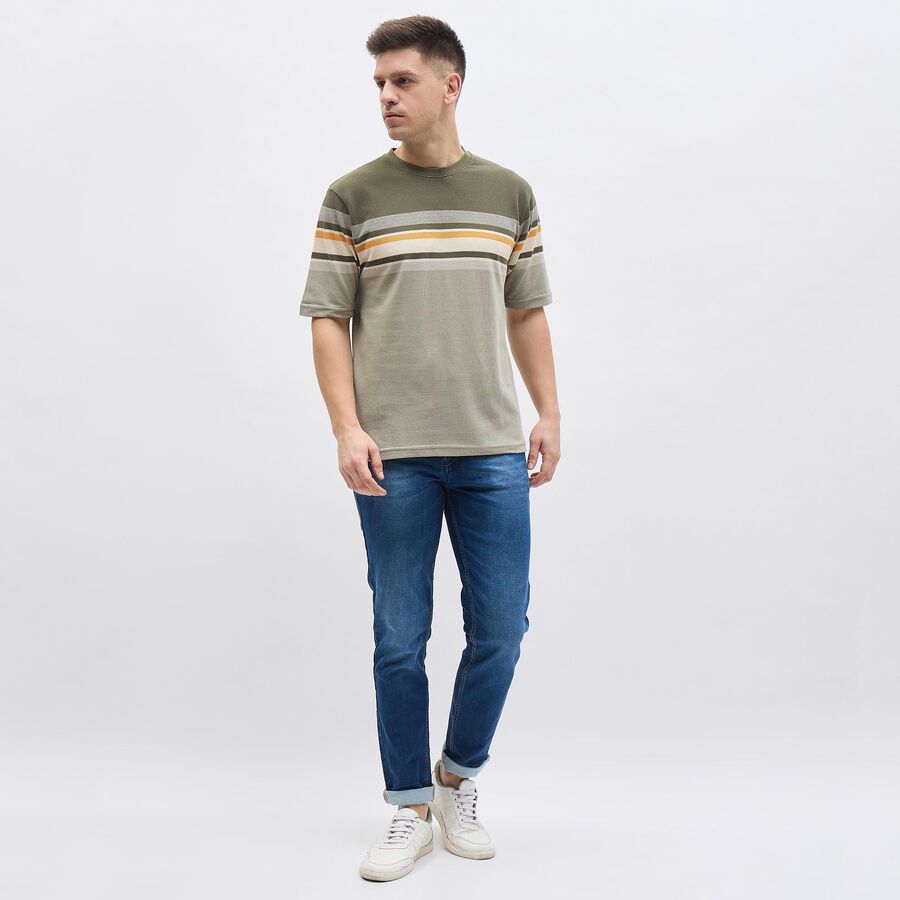 Men's Stonewashed Blue Slim Fit Whiskered Jeans, Dark Blue, large image number null