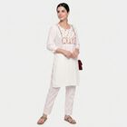 Women's Off White Square Neck Embroidered Kurta, Off White, small