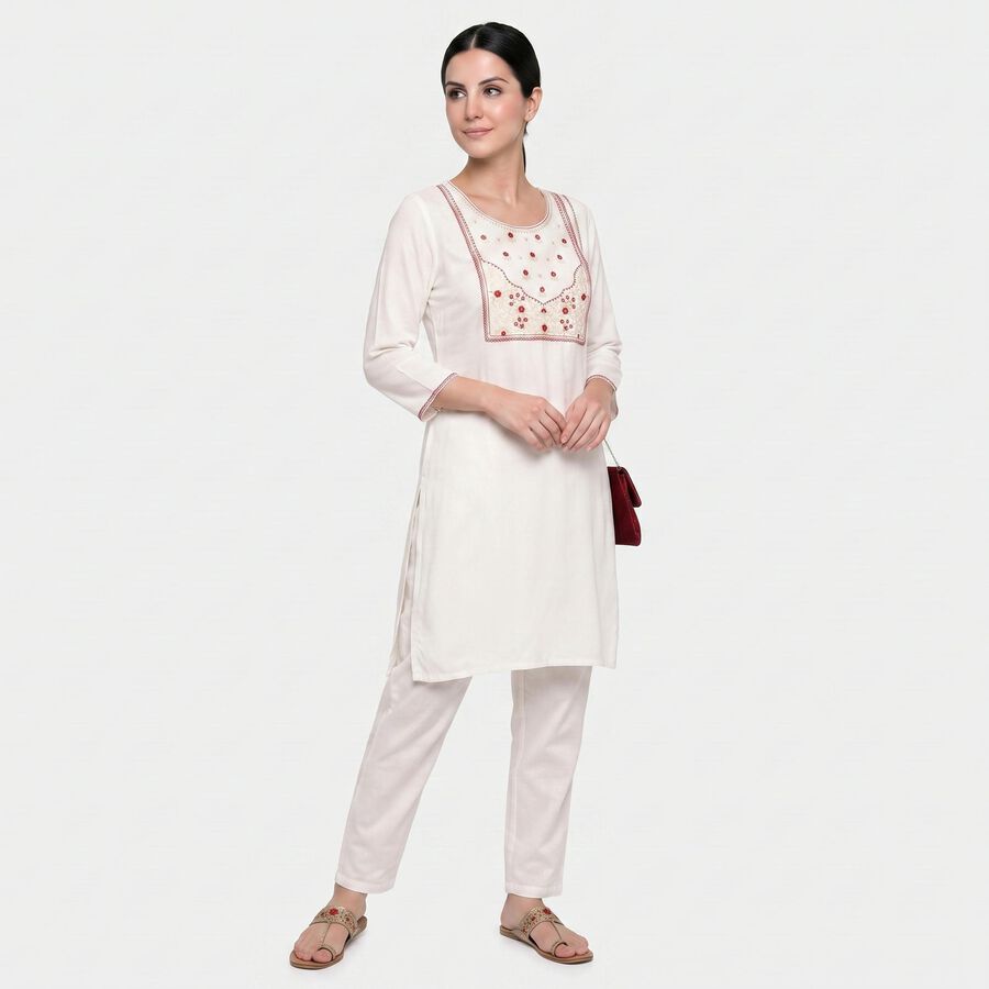 Women's Off White Square Neck Embroidered Kurta, Off White, large