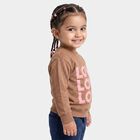 Girls' Brown Crew Neck Pullover Sweatshirt, भूरा, small