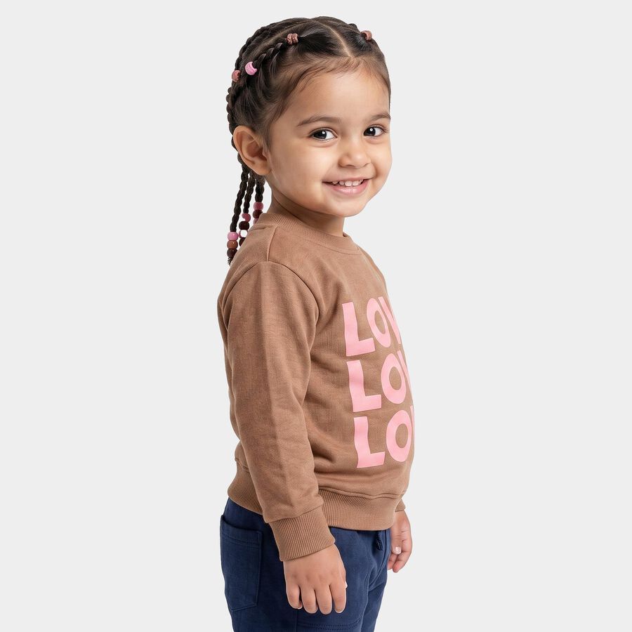 Girls' Brown Crew Neck Pullover Sweatshirt, भूरा, large