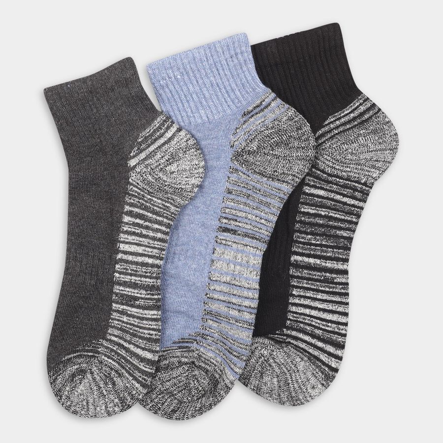 Men's Dark Charcoal Gray and Light Powder Blue Striped Ankle Socks, Mid Blue, large image number null