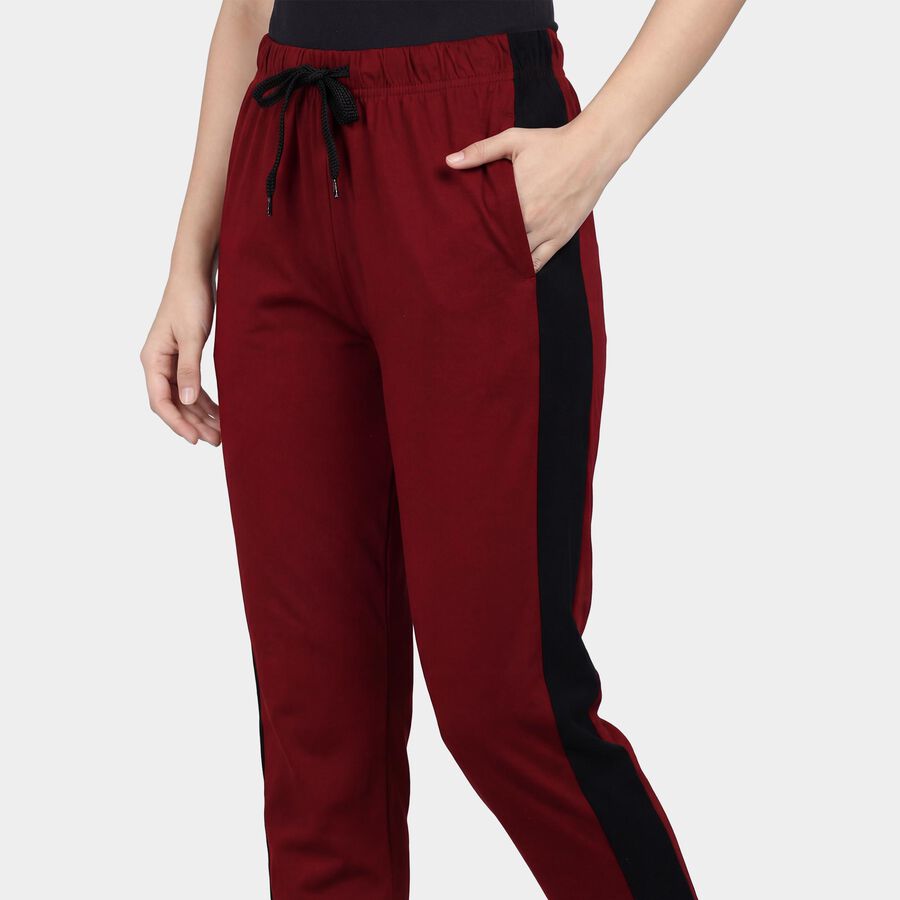 Women's Wine Slim Fit Graphic Print Cuffed Track Pants, Wine, large