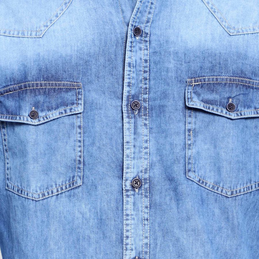 Cotton Solid Casual Shirt, Mid Blue, large image number null
