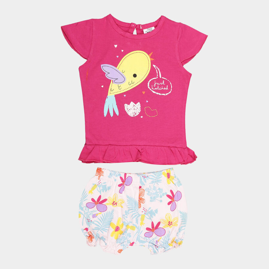 Infants Cotton Shorts Set, Fuchsia, large image number null