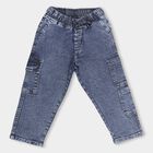 Boys' Stonewashed Blue Regular Fit Cargo Jeans, मध्यम नीला, small image number null