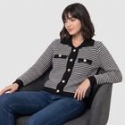 Women Black Collared Button-Front Cardigan, Black, small