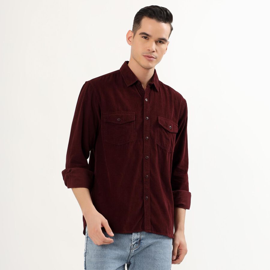 Men's Rich Burgundy Cotton Classic Casual Shirt, Wine, large image number null