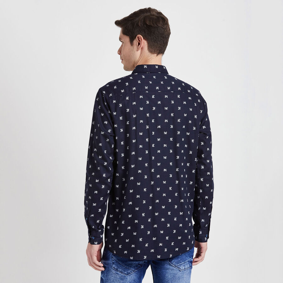 Cotton Printed Casual Shirt, Navy Blue, large image number null