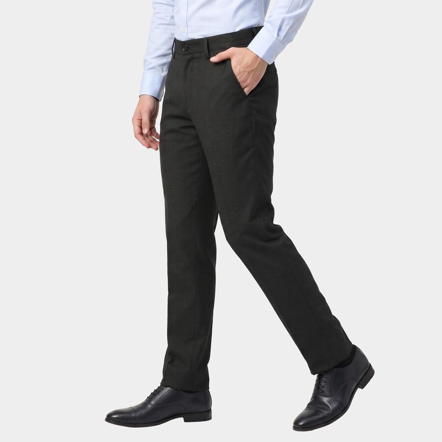 Men's Charcoal Slim Fit Flat-Front Formal Trousers, चारकोल, large