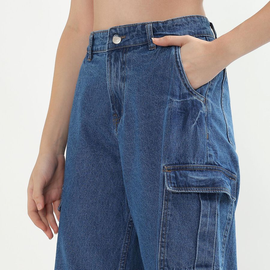 Ladies' 100% Cotton Denim Jeans, मध्यम नीला, large image number null