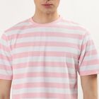 Men's Pink Round Neck Striped T-Shirt, Pink, small