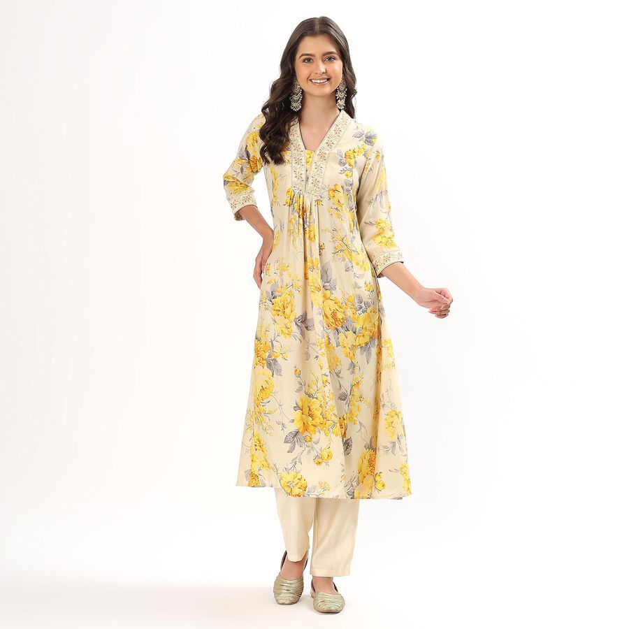 Women's Mustard Yellow Printed Ethnic Set, Mustard, large