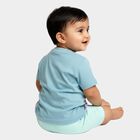 Infants' Sky Blue Cotton Round Neck Printed Baba Suit, Teal Blue, small