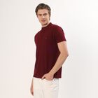 Men's Deep Burgundy Polo Collar Casual T-Shirt, Wine, small
