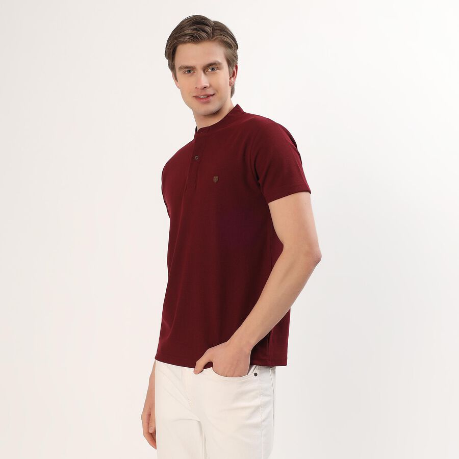 Men's Deep Burgundy Polo Collar Casual T-Shirt, Wine, large