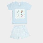 Infants Light Blue Cotton Crew Neck Short Set Upper and Bottom Set, Light Blue, small
