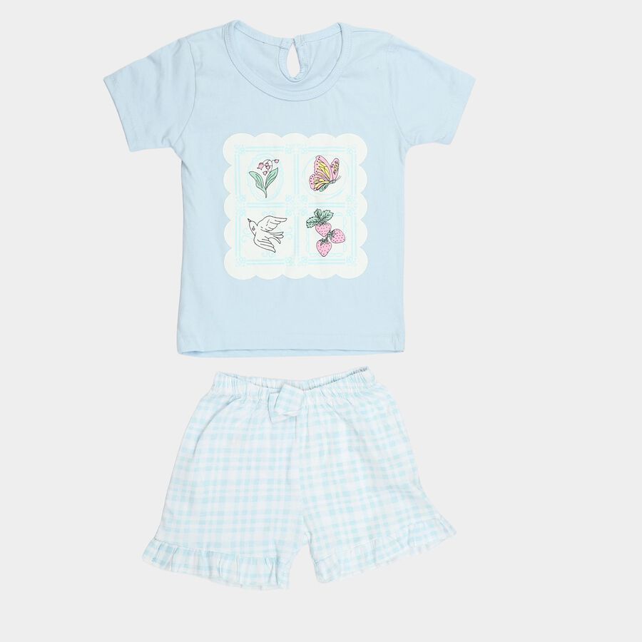Infants Light Blue Cotton Crew Neck Short Set Upper and Bottom Set, Light Blue, large