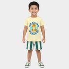 Boys Yellow 100% Cotton Round Neck Graphic Print Baba Suit, Yellow, small
