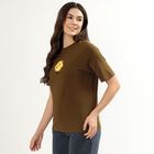 Women's Muted Olive Green Cotton Round Neck Casual T-Shirt, ओलिव, small