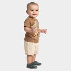 Infants' Brown 100% Cotton Round Neck Dinosaur Graphic Print Baba Suit, Beige, small