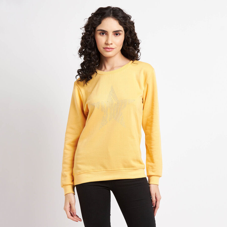 Embellished Round Neck Sweatshirt, Yellow, large image number null
