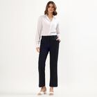 Women's Jet Black Straight Fit Mid-Rise Trousers, नेवी ब्लू, small image number null