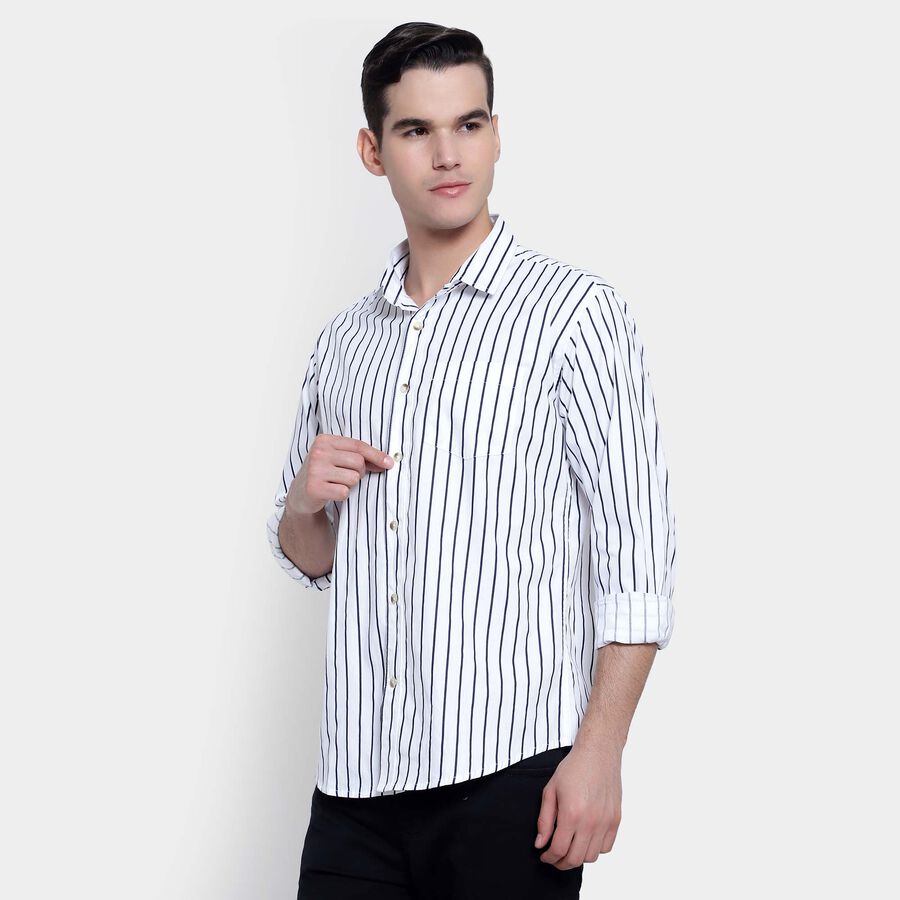 Cotton Stripes Casual Shirt, White, large image number null