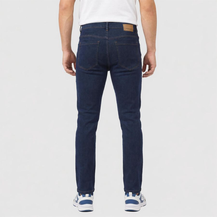 Men's Navy Blue Slim Fit Washed Jeans, गहरा नीला, large