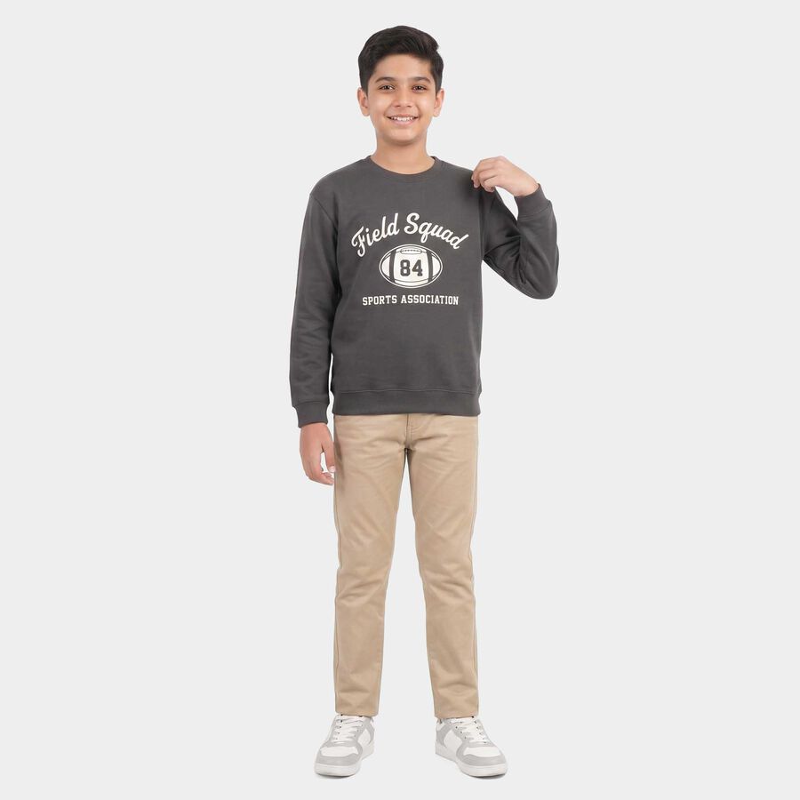 Boys' Dark Grey Crew Neck Pullover Sweatshirt, Dark Grey, large