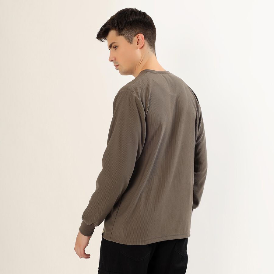 Men's Muted Olive Brown Henley Neck Casual T-Shirt, Khaki, large image number null