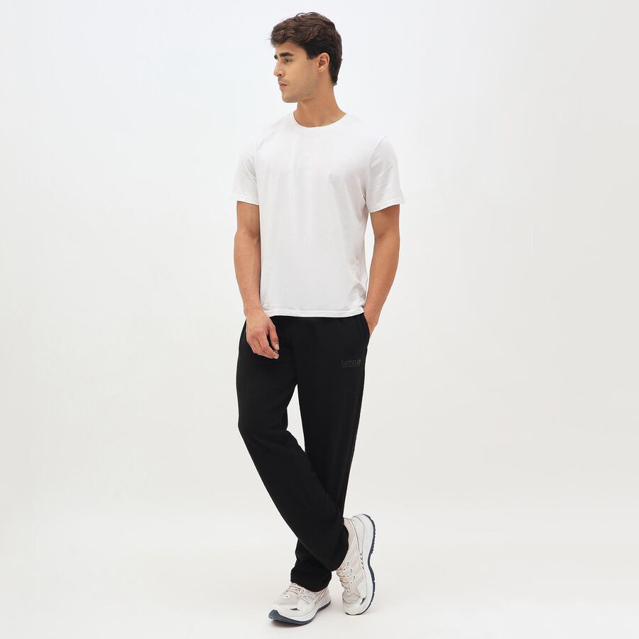 Men's Jet Black Relaxed Fit Logo Detail Track Pants, Black, large image number null