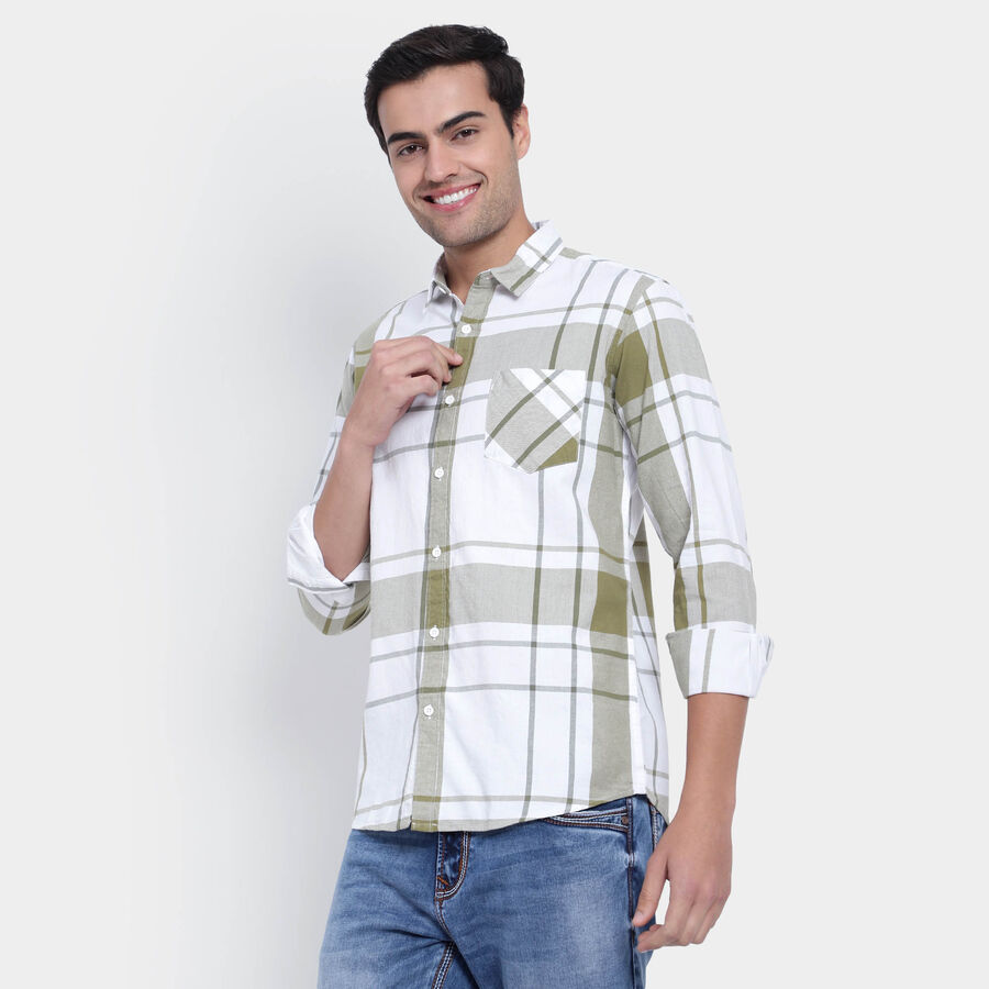 Cotton Checks Casual Shirt, Light Green, large image number null