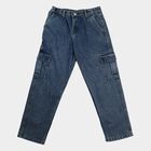 Boys Blue Relaxed Fit Cargo Jeans, Mid Blue, small