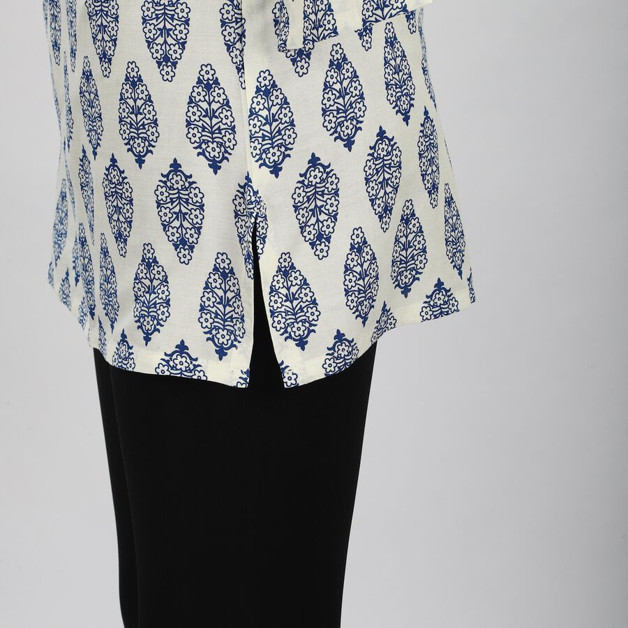 Women's White Notch Neck Floral Printed Kurti, सफ़ेद, large
