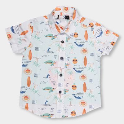 Boys Bright White Cotton Regular Collar Casual Shirt