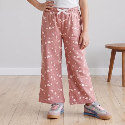 Girls Pink Straight Fit Butterfly Printed Pyjama